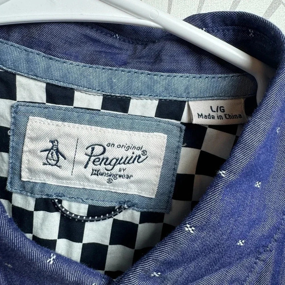 Penguin‎ by Munsingwear Men’s Short Sleeve Button Up Shirt Blue Size Large - Picture 2 of 6